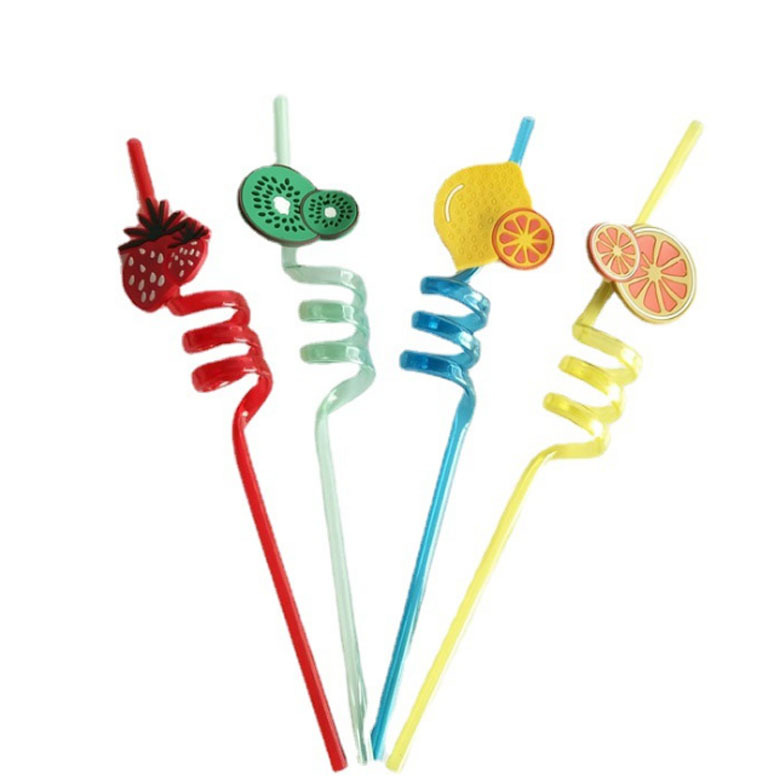 Fábrica en stock al por mayor creativo de PVC forma de paja decoración fruta unicornio creativo paja de PVC FORMA DE PAJA