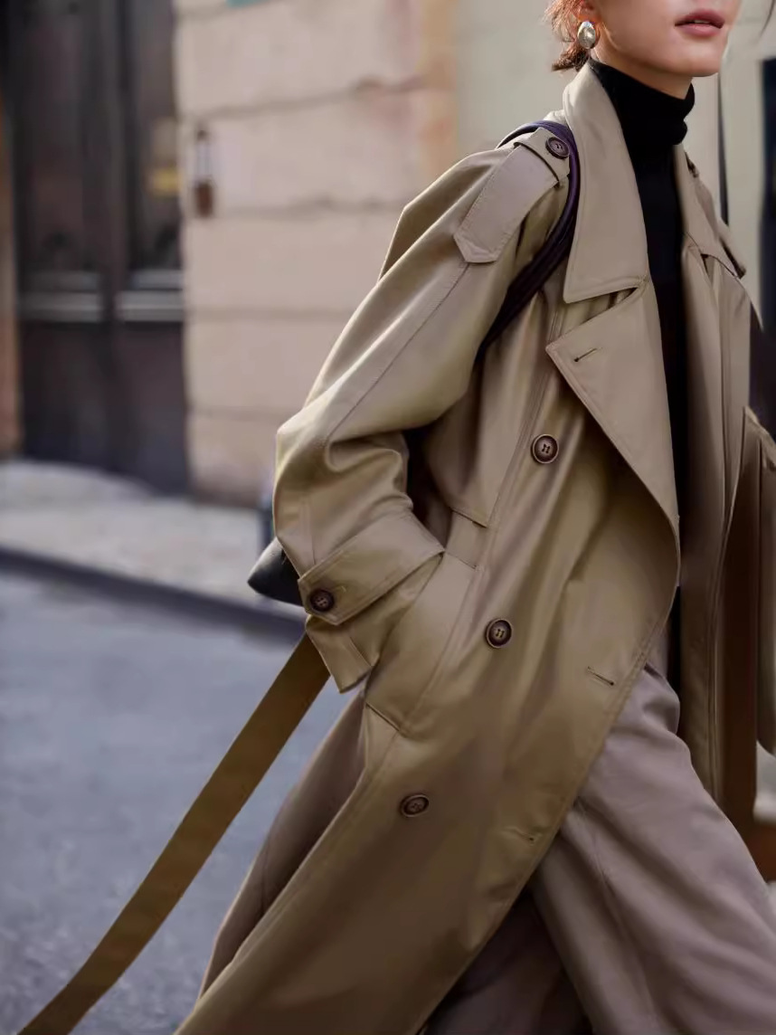 2026 Spring New Style Trendy Classic Twill Three-Dimensional Silhouette Lapel Mid-Length Trench Coat for Women