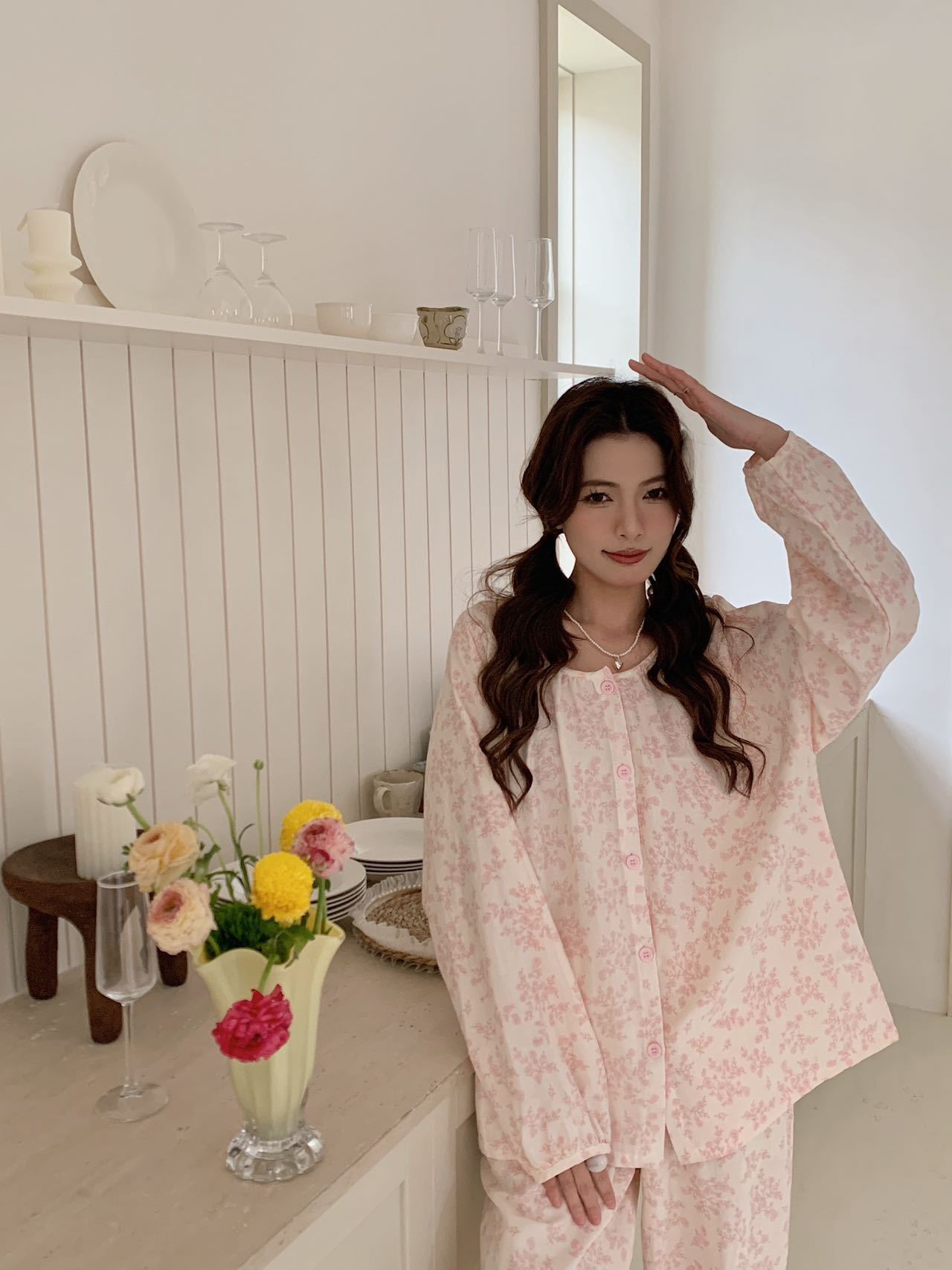 플라워핑크 NY [라운드넥앤롱] 면 100