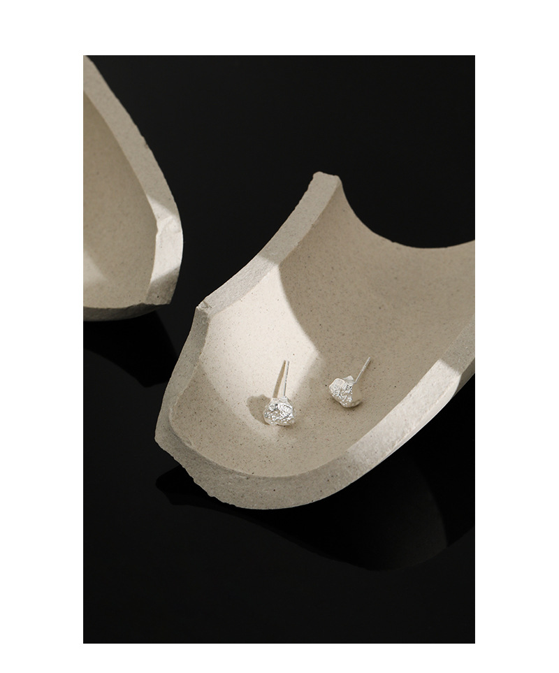 925 Sterling Silver Material Korean Irregular Concave-convex Lava S925 Sterling Silver Earrings