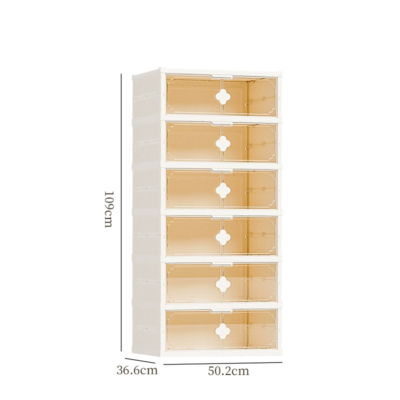 Folding Transparent Shoe Box (Stackable), Large-Capacity Double-Row Drawer, 50.2×36.6 cm, Cream White