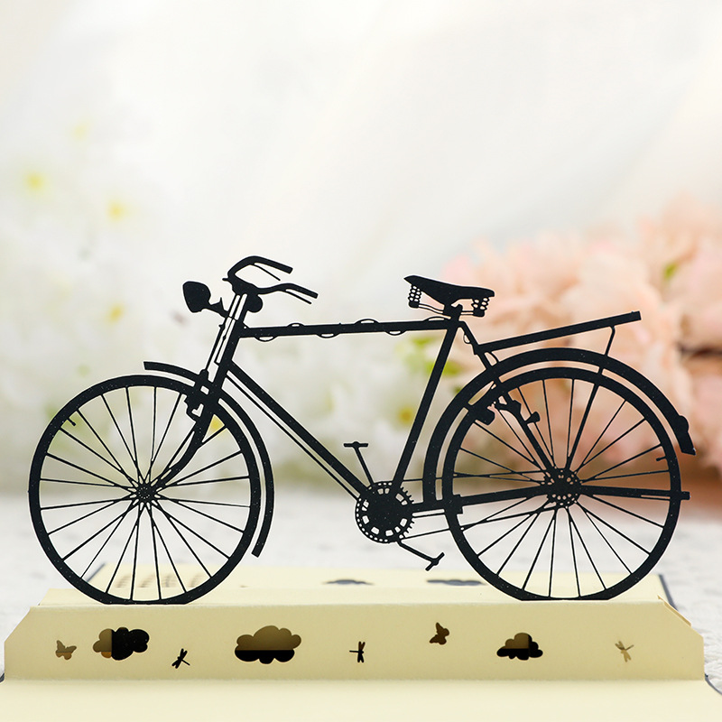 Graduation gift, birthday blessing gift, creative 3D greeting card, handmade hollow retro bicycle blessing card