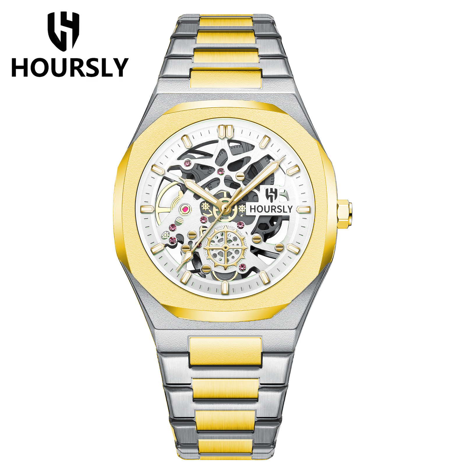 Relojes transfronterizos de venta caliente en Europa y los Estados Unidos relojes impermeables de la marca hoursly para hombres relojes mecánicos falsos relojes de cuarzo de acero inoxidable image 15