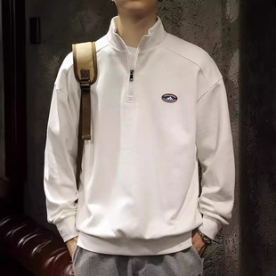 American Style Fashion Brand Sports Sweater for Boys 2024 Spring and Autumn New Loose Half Zipper Polo Shirt Collar Top for Men