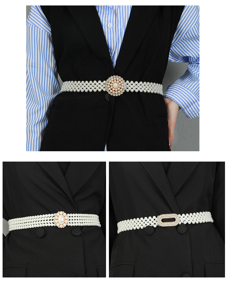 Women's Pearl Waist Chain Elastic Rhinestone Inlaid Dress Decorative Beaded Belt display picture 1