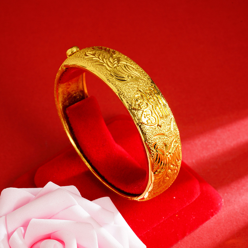 Dragón y Phoenix pulsera, 100 años de buena combinación, Oro de la arena de Vietnam tallada decoración, doble salario, joyería del regalo de boda, Yiwu venta al por mayor