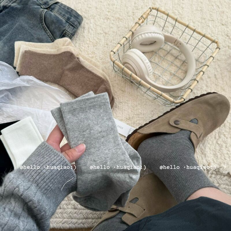 Grey Socks Women's Mid-tube Socks Summer Thin Ins Trendy Cotton Solid Color Vertical Strip All-match German Training Shoes Piled Socks Grey Socks Women's Mid-tube Socks Summer Thin Ins Trendy Cotton Solid Color Vertical Strip All-match German Training Shoes Piled Socks