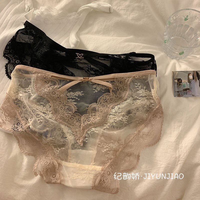 Pure sexy lace cross hollow underwear women's mesh transparent hot light soft triangle girl underwear