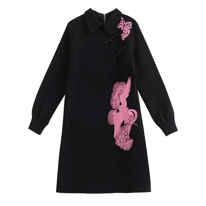 2024 Spring Dress New Fashionable and Elegant Heavy Industry Embroidery A-line Slim Plate Button New Chinese Dress XZ2401