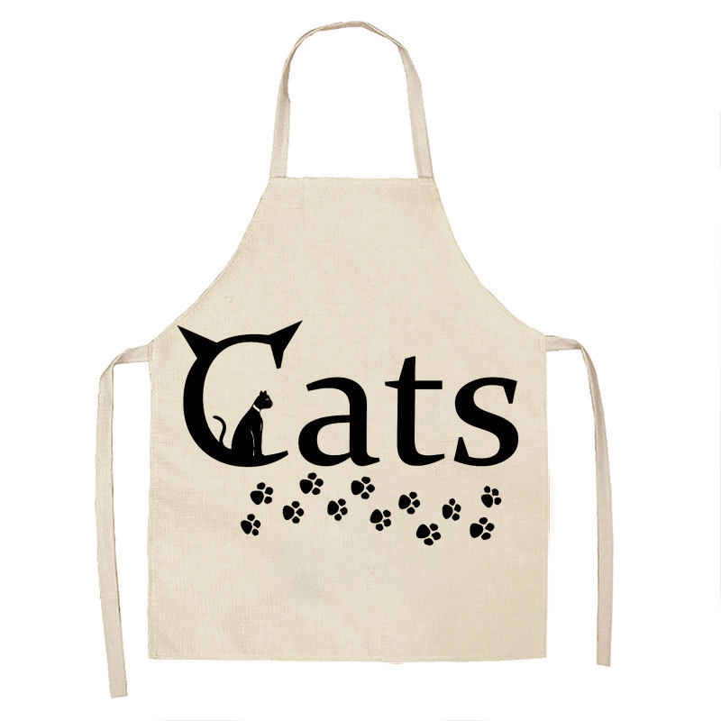 Gato blanco y negro de dibujos animados delantal lino cocina casera sin mangas halter antifouling cintura niños babero