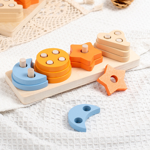 Cross-border intellectual education and science toys geometric shape column supply wooden children's preschool four sets of columns matching