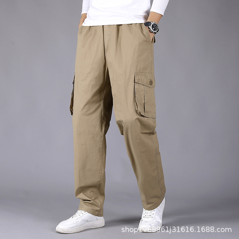 Zuoluo pantalones casuales de otoño de los hombres de mediana edad papá pantalones de algodón sueltos pantalones de los hombres elásticos sueltos Pantalones rectos