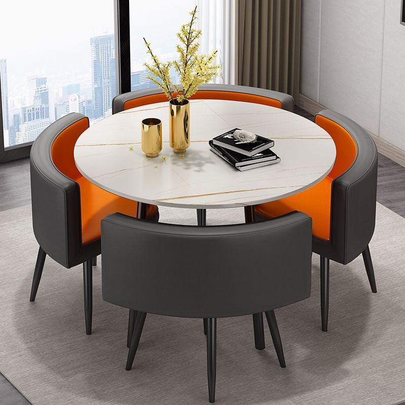 Mesa de comedor de placa de roca roja neta, mesa de negociación de recepción, combinación de mesa y silla, oficina de ventas, 4 personas, mesa redonda pequeña, tienda de té con leche simple