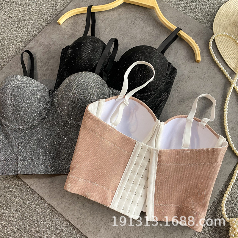 Disco sexy flash cintura alta tubo superior camisola estilo occidental corto superior taza llena Fishbone sujetador moda