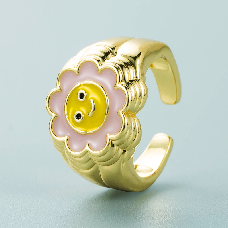 Fashion Copper Color Oil Drip Sun Flower Smiley Face Open Ring Wholesale Nihaojewelry display picture 7