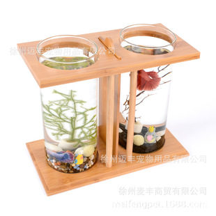 Creative bamboo ecological fish tank desktop mini fish tank aquarium small fish tank bucket fish tank manufacturers wholesale