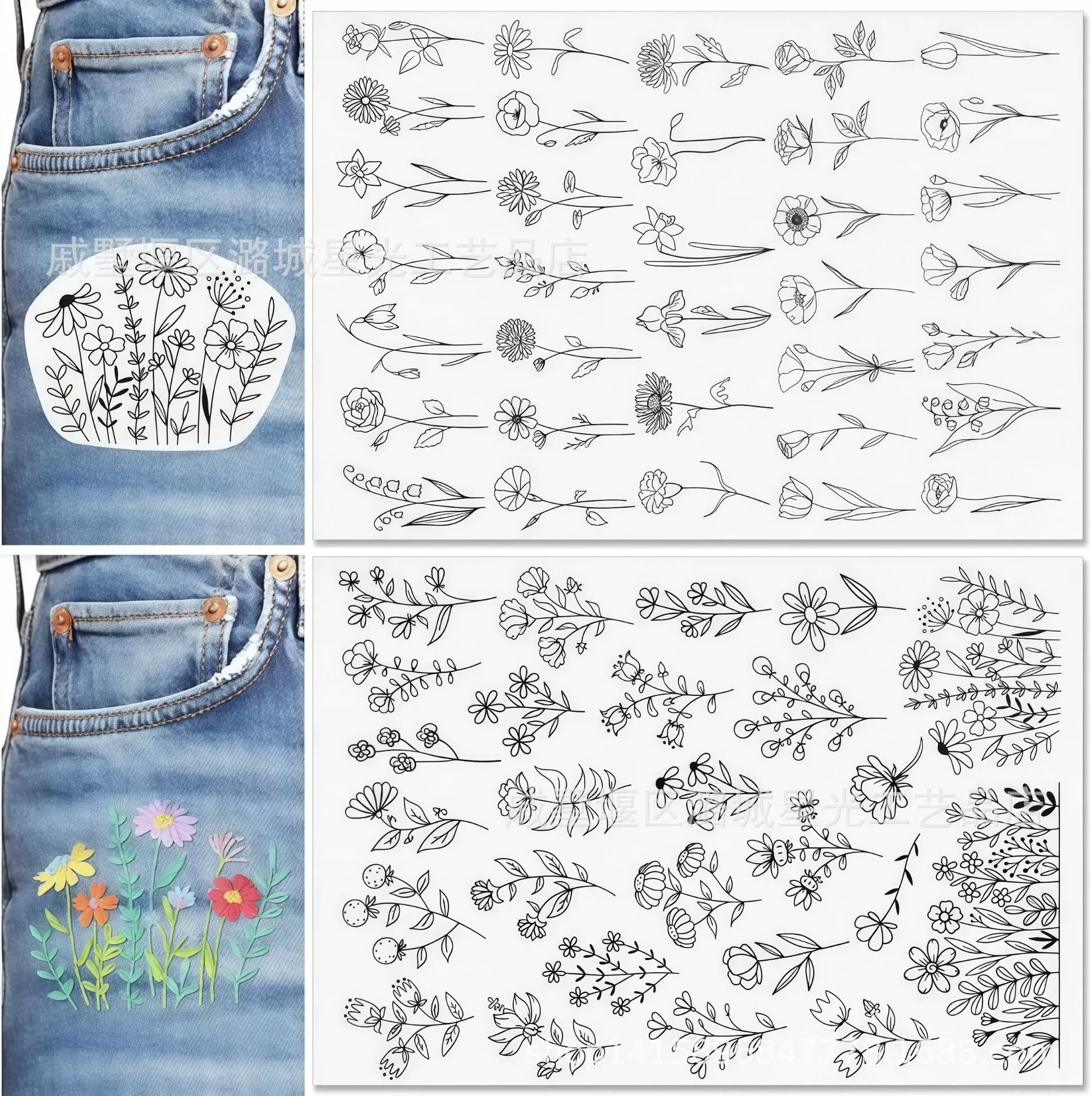 Самоклеящиеся embroidery водорастворимые наклейки водорастворимая ткань handmade diy животные и цветочные узоры нетканая ткань В4 вышивание швейное