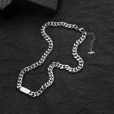 2021新款街头嘻哈古巴链宽体项时尚个性几何吊坠锁骨链男潮颈链|ru