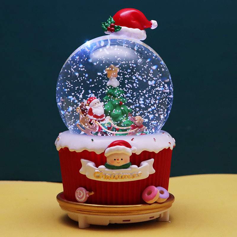 Factory Direct sales elk pull Santa Claus sled crystal ball music box desktop decoration resin ornaments wholesale