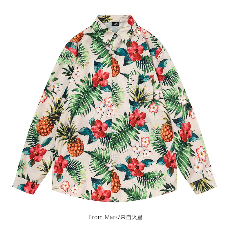 Cross-border Foreign Trade New Spring and Autumn Trendy Retro High Street Full Print Long Sleeve Shirt Loose Casual Shirt Men's and Women's Shirt Trendy Cross-border Foreign Trade New Spring and Autumn Trendy Retro High Street Full Print Long Sleeve Shirt Loose Casual Shirt Men's and Women's Shirt Trendy