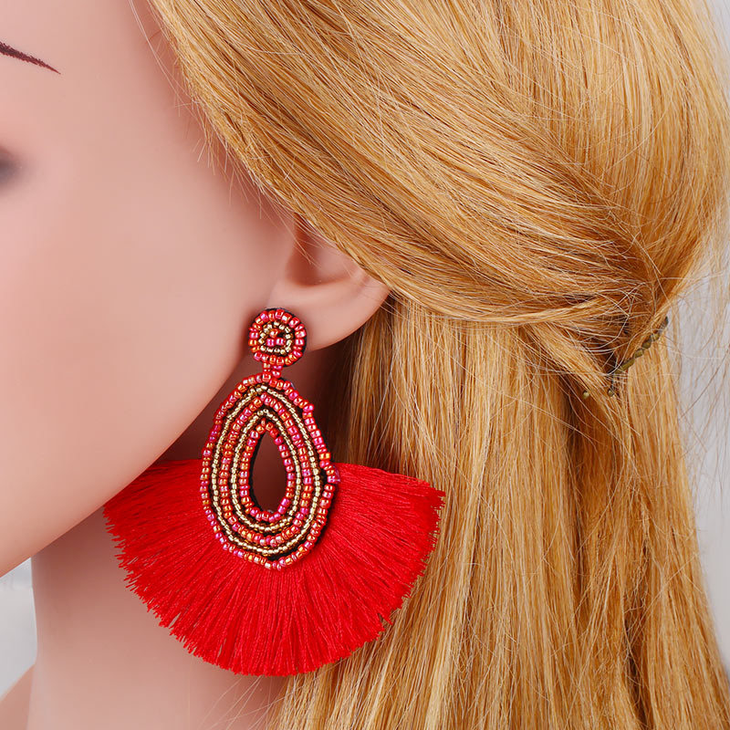 Ethnic Style Handmade Beaded Tassel Earrings display picture 7