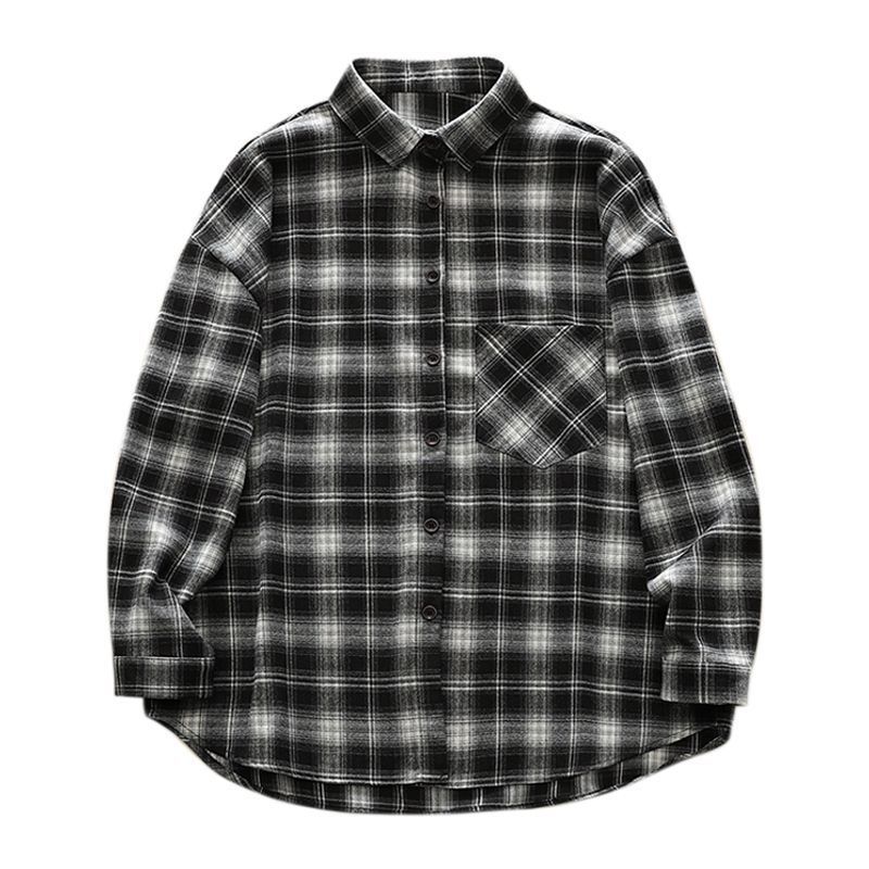 新款格子衬衫复古百搭长袖春秋季宽松男士休闲衬衣外套潮流上衣