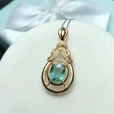 欧美精美彩宝首饰批发 时尚新款女1.81克拉18K金天然碧玺吊坠项饰
