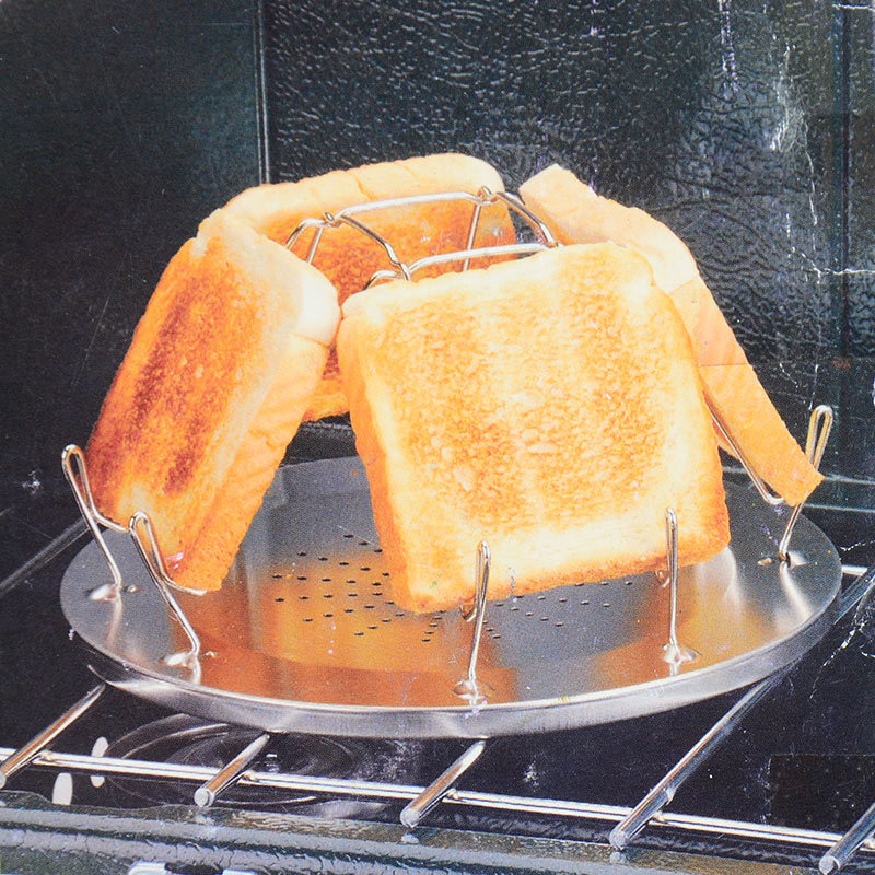 戶外不鏽鋼圓形烤麵包架4片式土司加熱烤盤露營野餐早餐可摺疊