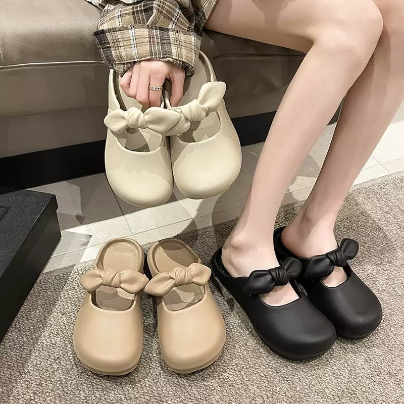 夏季女时尚凉拖2024新款包头蝴蝶结平底拖鞋居家浴室外穿防滑拖鞋