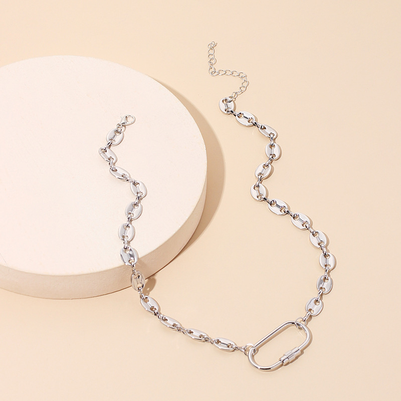 24g Weight Necklace Classification Wedding, Travel Occasion Lock Pattern Women'S Gender Gold, Silver Color Fashion Geometric Oval Lock Necklace 4