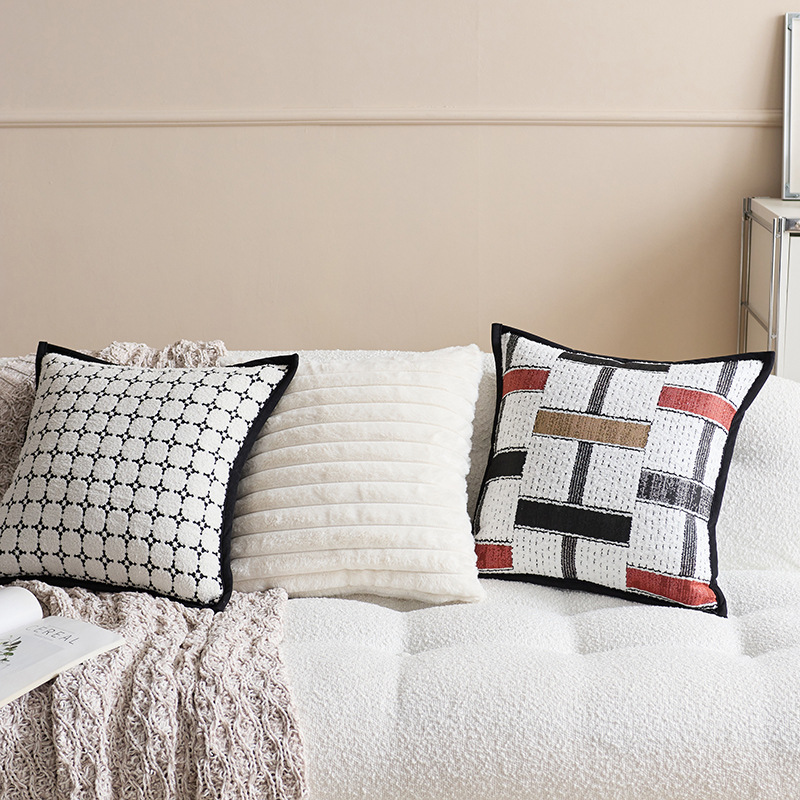 Tablero de ajedrez ligero lujoso sensación de alto nivel negro y blanco sofá almohada sala de estar modelo de alojamiento decoración cojín de cabecera almohada