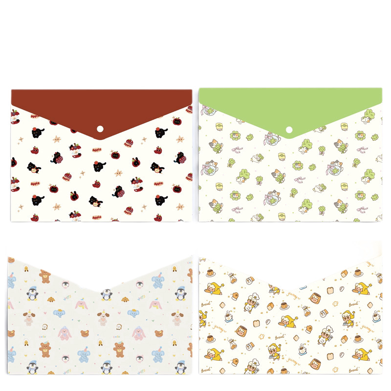 A4 bolsas de botón transparentes de dibujos animados bolsa de archivo PP bolsa de almacenamiento de clasificación de sujetos bolsa de oficina transfronteriza