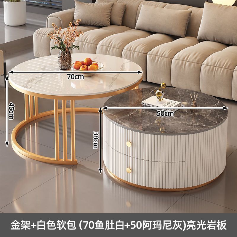亿君岩板茶几轻奢现代简约圆形小户型茶几客厅家用极简折叠大理石|undefined