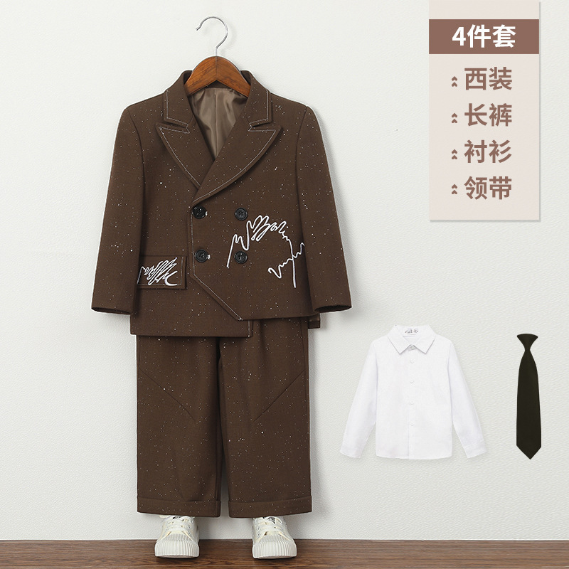 儿童西装复古满天星刺绣马甲男童设计感时尚西服外套花童周岁礼服|undefined