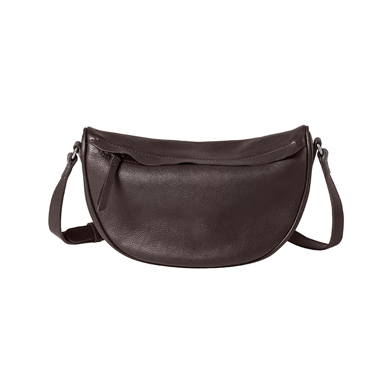 Vegetable Tanned Top Grain Cowhide Casual Crescent Bag Retro Genuine Leather Small Bag Simple Versatile Shoulder Crossbody Bag For Women - Thumbnail 5