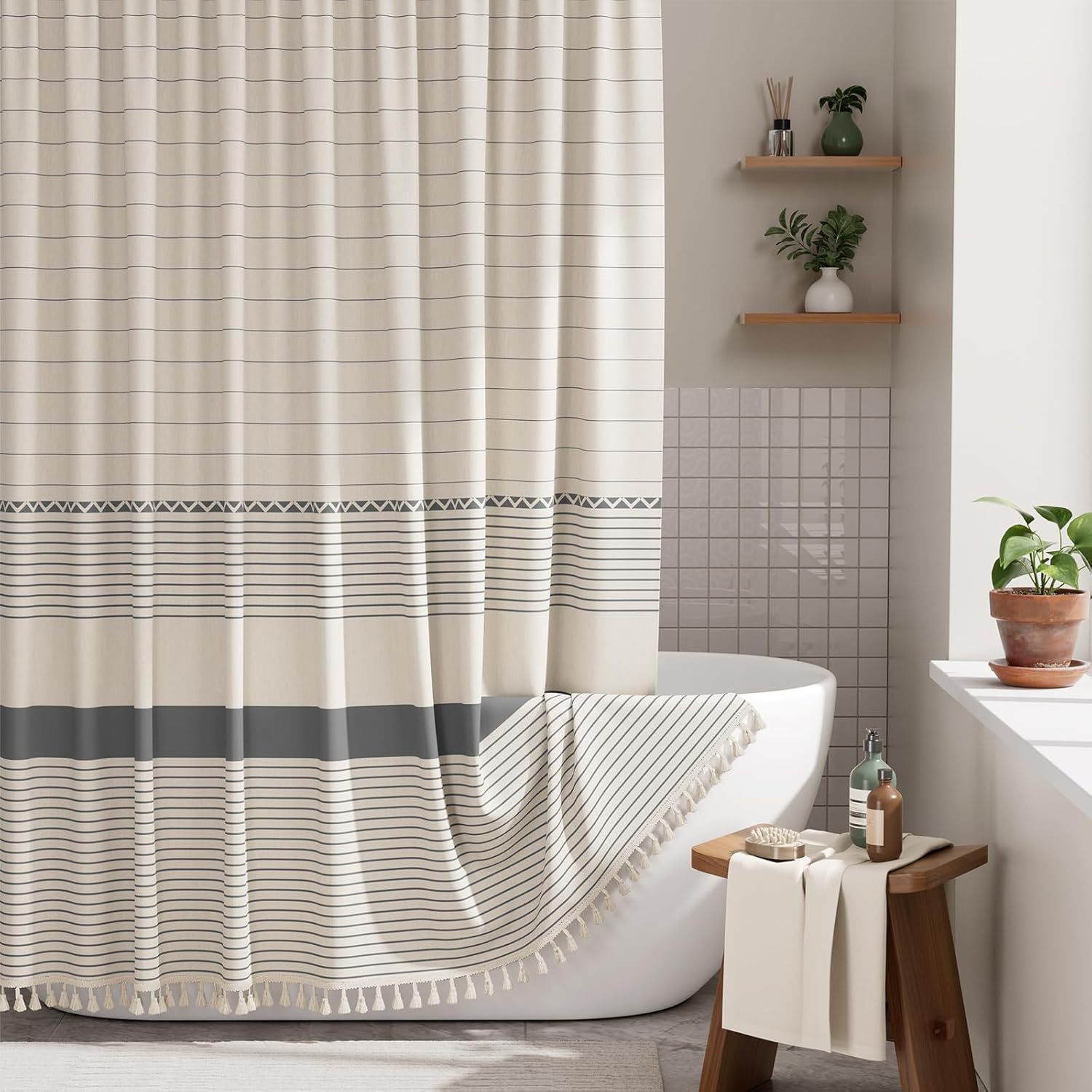 Cortina de ducha de lino jacquard Amazon, impermeable y antimoho, cortina divisoria para baño, cortina de tela impermeable, venta al por mayor