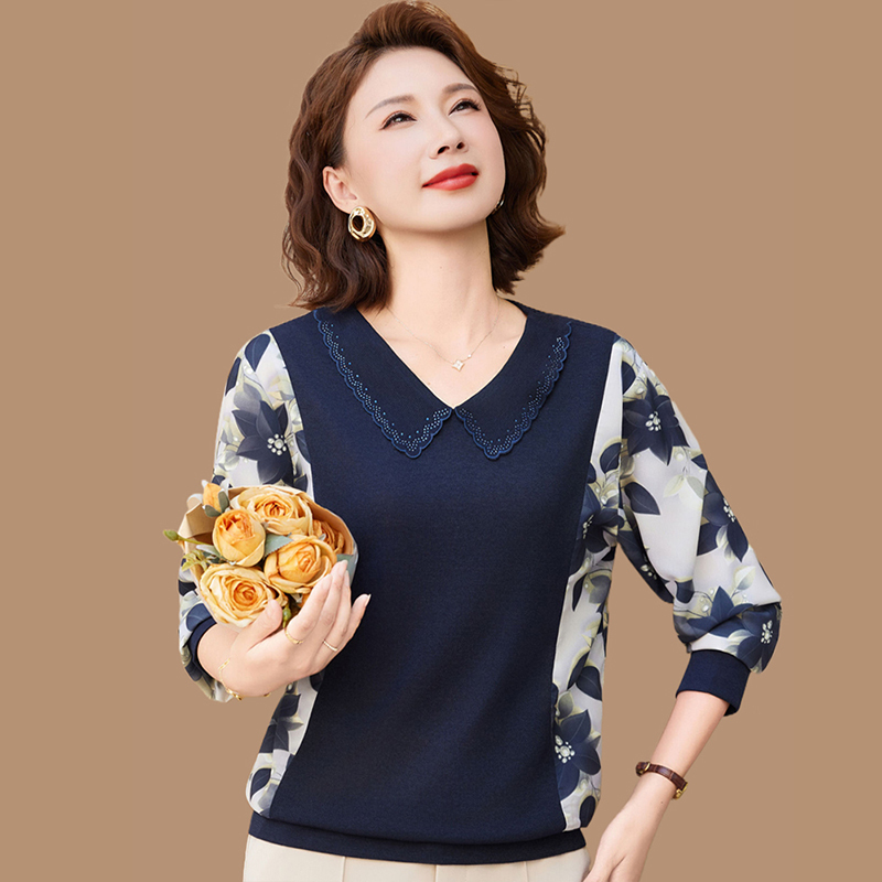 中老年女装春秋时尚针织小衫妈妈秋装洋气减龄长袖T恤打底衫衣|undefined