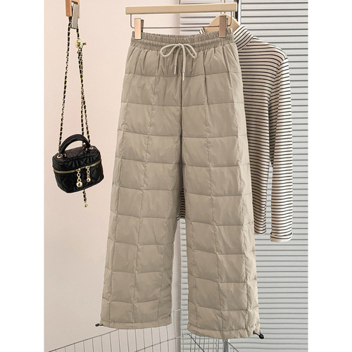 Women's winter new loose casual down-filled trousers with drawstring, thin and thick, warm and long