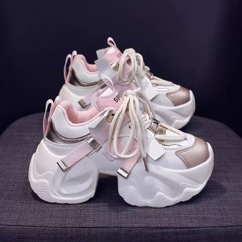 Обувь папы черный золотой удар женский весной и осенью 2025 года новая корейская версия тонкая и толстая подошва 8 см легкие дикие кроссовки