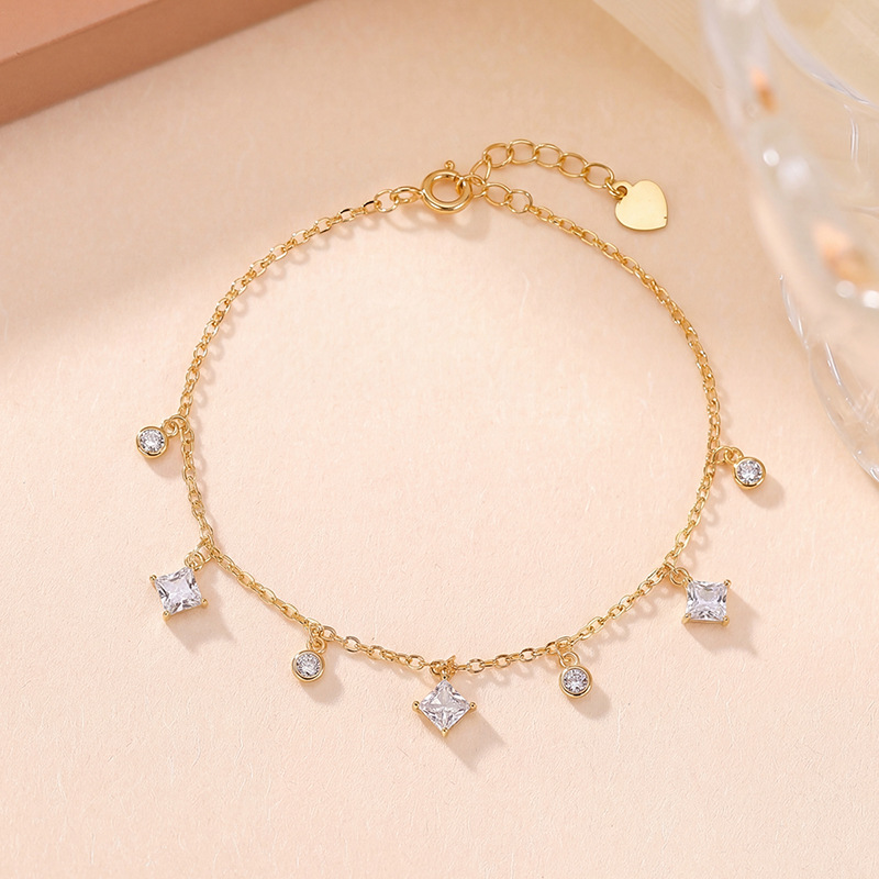 Lắc tay nữ bạc 925 hình học tròn vuông phong cách tối giản — Bạc