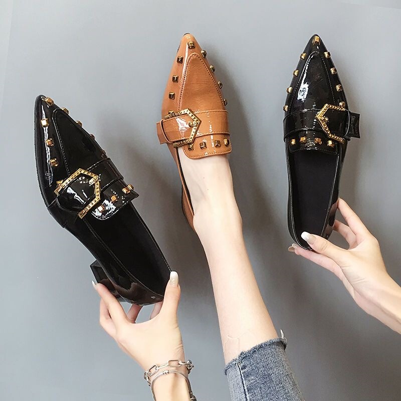 Women's Shoes 2026 Spring New Trendy Slip-On Pointed Toe Chunky Heel Flats Fashionable Versatile Casual Simple Loafers