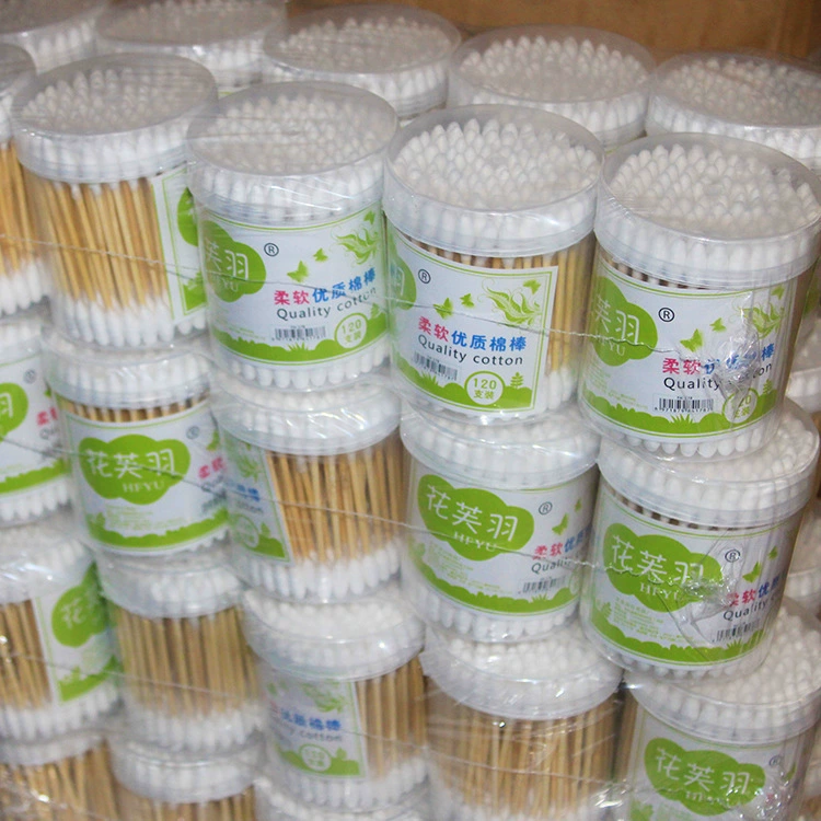 Оптовые одноразовые ватные тампоны 120 шт. Круглая коробка Двуглавые деревянные ватные тампоны ушные тампоны 2 юаня магазин универмаг оптом