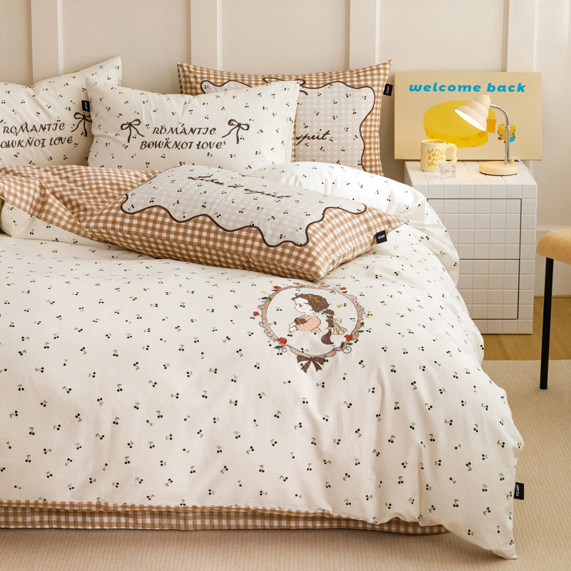 60S de algodón de fibra larga, jacquard de algodón puro, juego de cuatro piezas, sábana de algodón grueso, funda edredón, clase A, textiles para el hogar Nantong