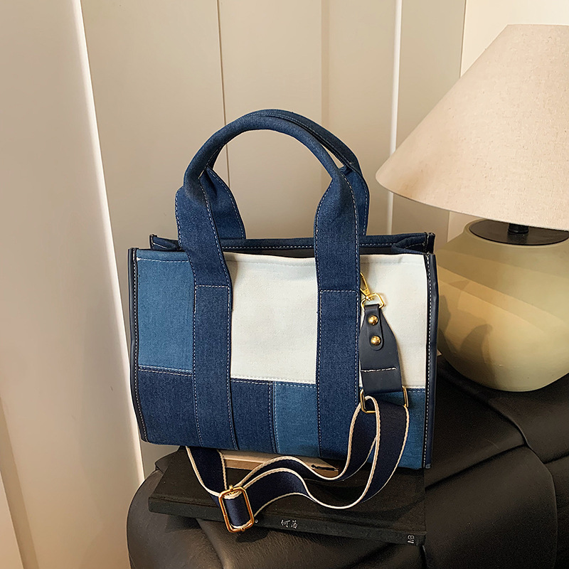 Bolso Tote de moda coreana 2025 nuevo bolso de mezclilla con costuras en contraste bolso de hombro bolso de mensajero de gran capacidad mujer