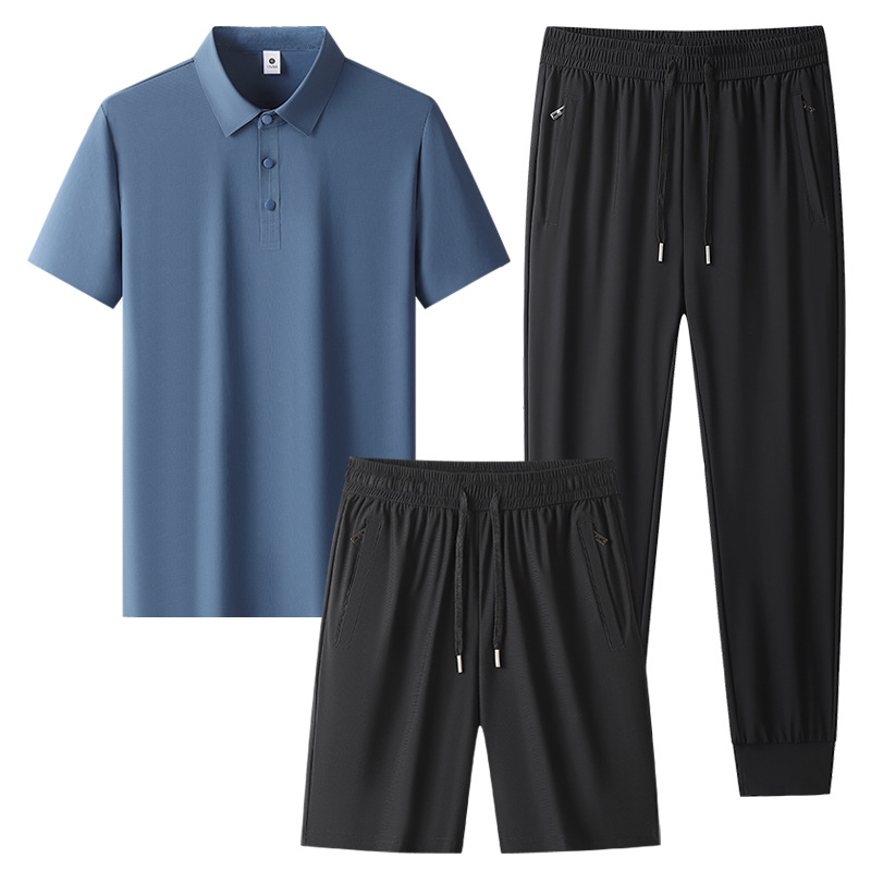 Transfronterizos más grandes set de mediana edad hombre hielo rápido set de secado de verano polo camiseta de tres piezas set de ropa deportiva para correr image 18