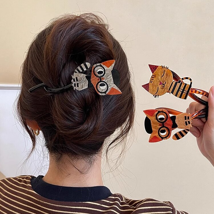 Cute and Adorable Cat-Shaped Hair Clip with a High-End Feel for the Back of the Head, Women's 2026 New Style Single-Prong Hairpin for Updos