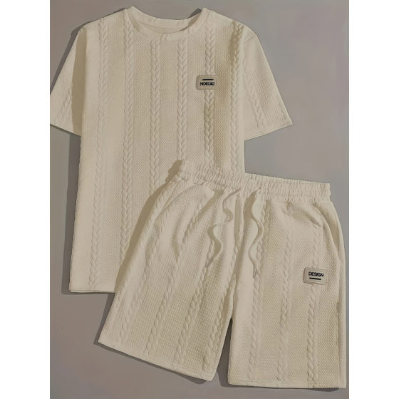 Cross-Border Men's Wheat Ear Flower-Shaped Comfortable 2-Piece Knitted Suit Shorts, Standard American Size English Washable Label