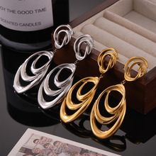 欧美时尚几何不规则圈圈缠绕耳环钛钢镀金不掉色耳饰ins个性设计