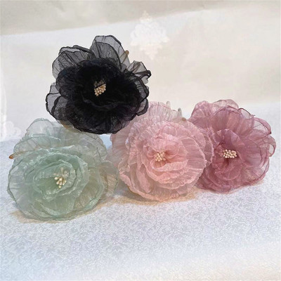 the republic of korea Spring and summer new pattern Grip Ball Hair clip Silk yarn Flower Banana Clips Vertical folder Hair caught Hindbrain Plate hairpin