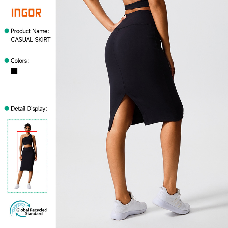 European and American Style High-Waisted Over-The-Knee Slit Sports Skirt Set, Slim-Fit, Flattering, Versatile, Casual, Tight-Fitting Short Skirt